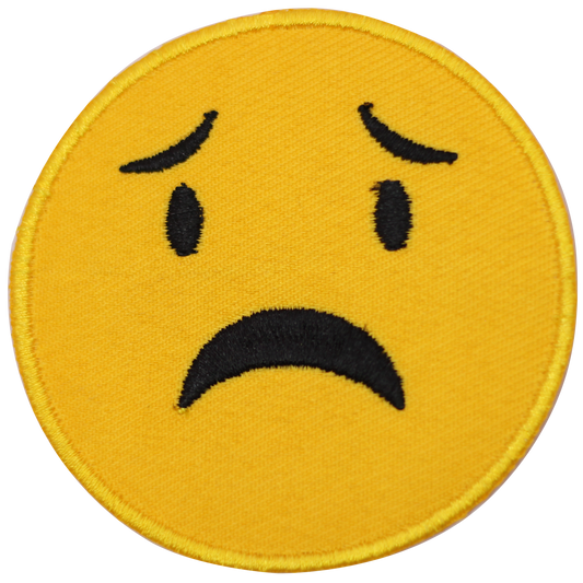 Worried Face emoji Embroidered Iron on Sew on Patch Badge For Clothes etc.7cm