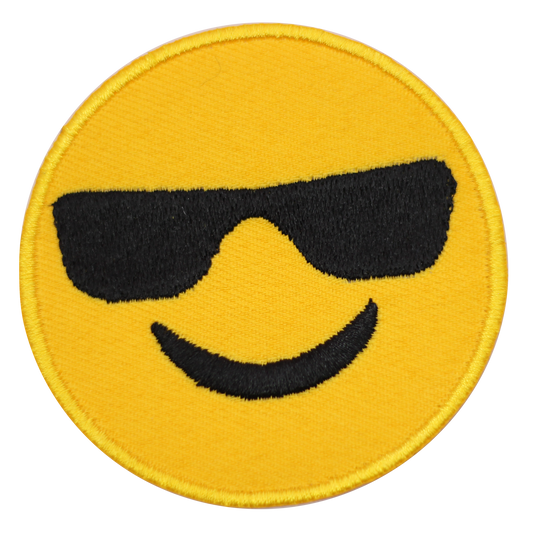 Cool Face with Glasses emoji Embroidered Iron on Sew on Patch Badge For Clothes etc.7cm