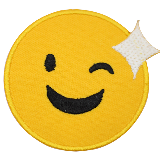 wink face with white emoji Embroidered Iron on Sew on Patch Badge For Clothes etc.7cm