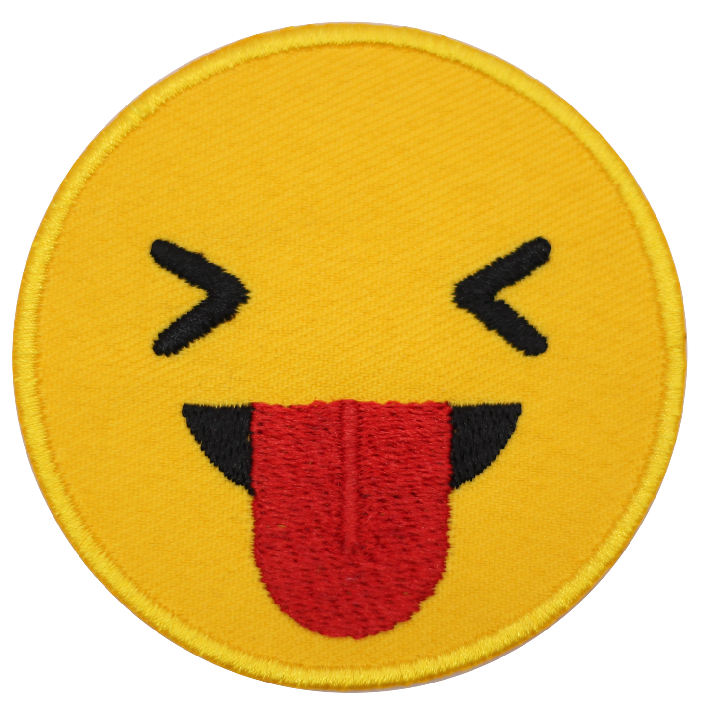 Squinting Face with Tongue emoji Embroidered Iron on Sew on Patch Badge For Clothes etc.7cm