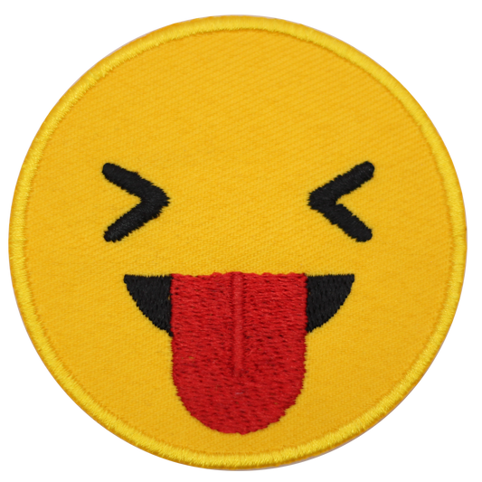 Squinting Face with Tongue emoji Embroidered Iron on Sew on Patch Badge For Clothes etc.7cm