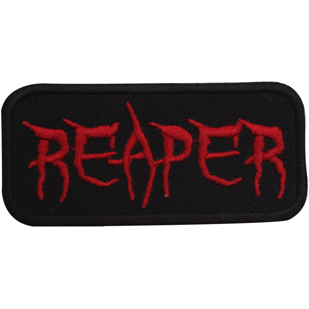 Biker Reaper Text Embroidered Iron on Sew on Patch Badge For Clothes etc. 7.5x3.5 cm