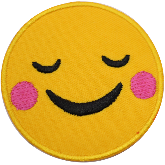 Smiling face with Blushing emoji Embroidered Iron on Sew on Patch Badge For Clothes etc.7cm