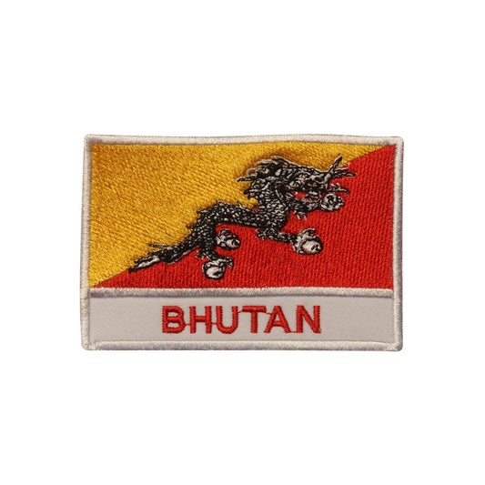 Bhutan National Flag Embroidered Iron on Sew on Patch Badge For Clothes etc.