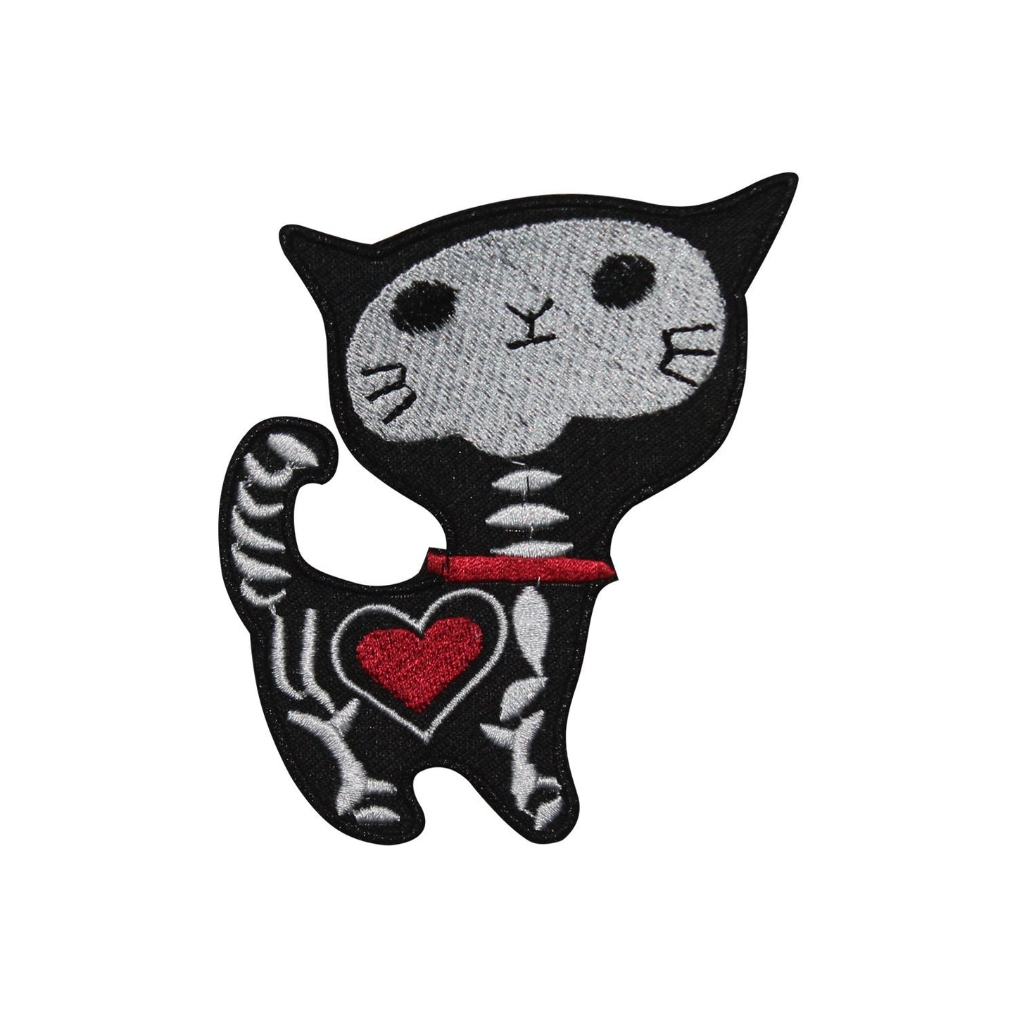 Goth Cat Skeleton Patch Embroidered Iron on Sew on Patch Badge For Clothes etc. 11x9cm