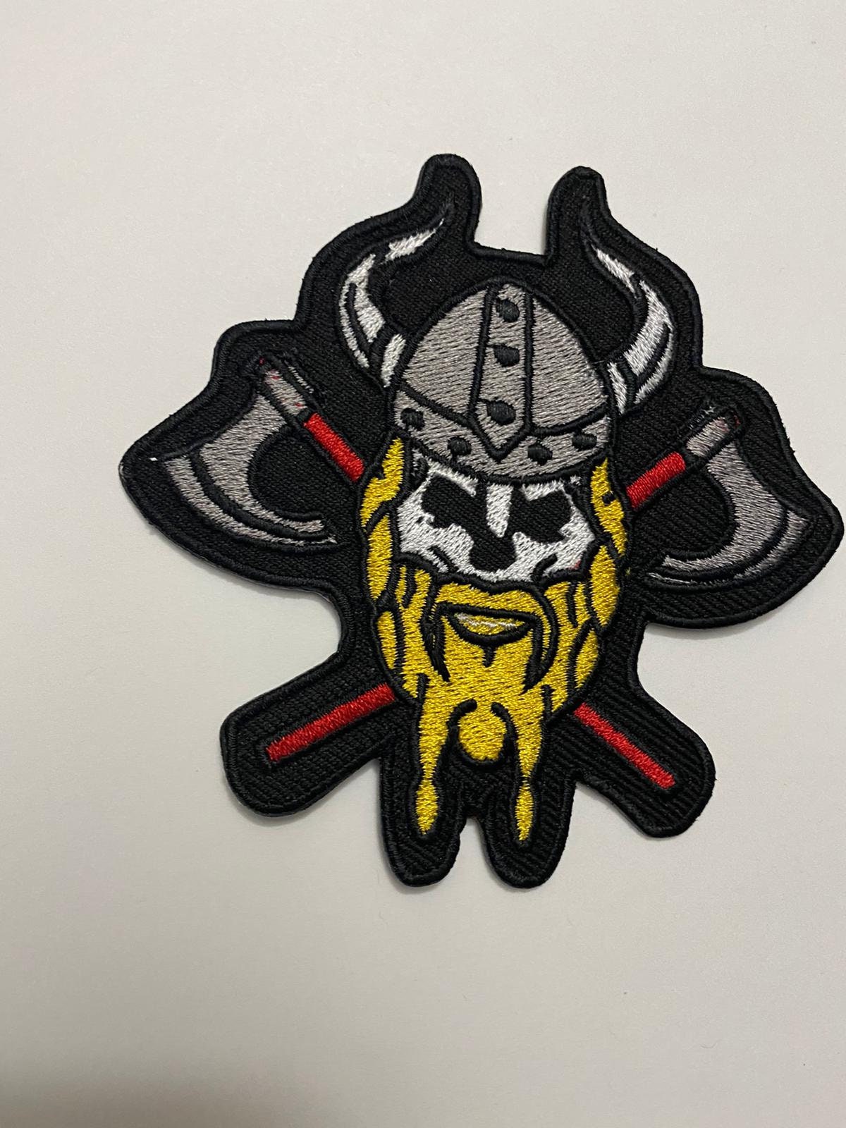 Viking Head Superhero Embroidered Iron on Sew on Patch Badge For Clothes etc. 10 x 10cm