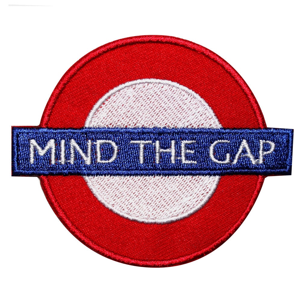 Mind the Gap Blue Warning Embroidered Iron on Sew on Patch Badge For Clothes etc. 7x8cm