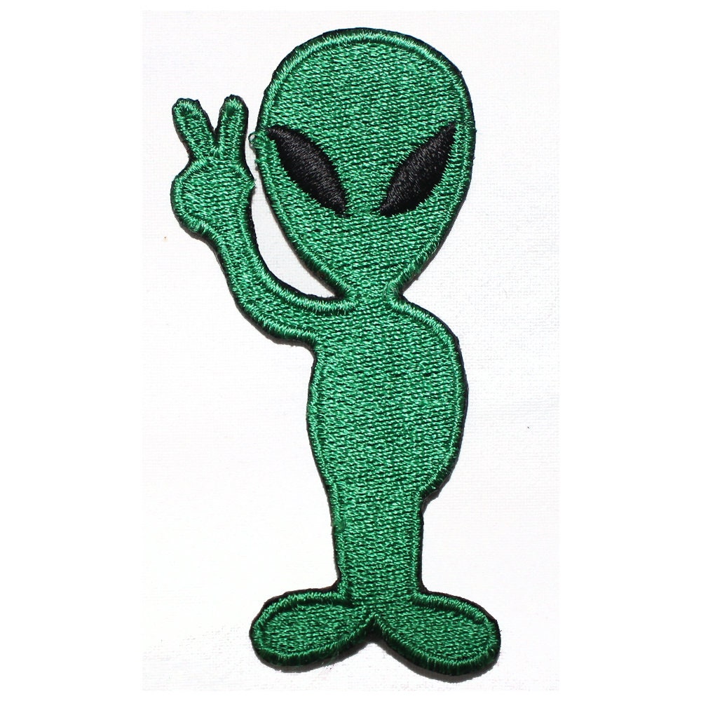 Alien Green Patch Embroidered Iron on Sew on Patch Badge For Clothes etc. 8 X 3.5 CM