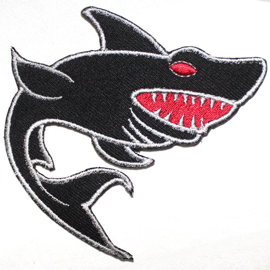 Black Shark Embroidered Iron on Sew on Patch Badge For Clothes etc. 8x9cm