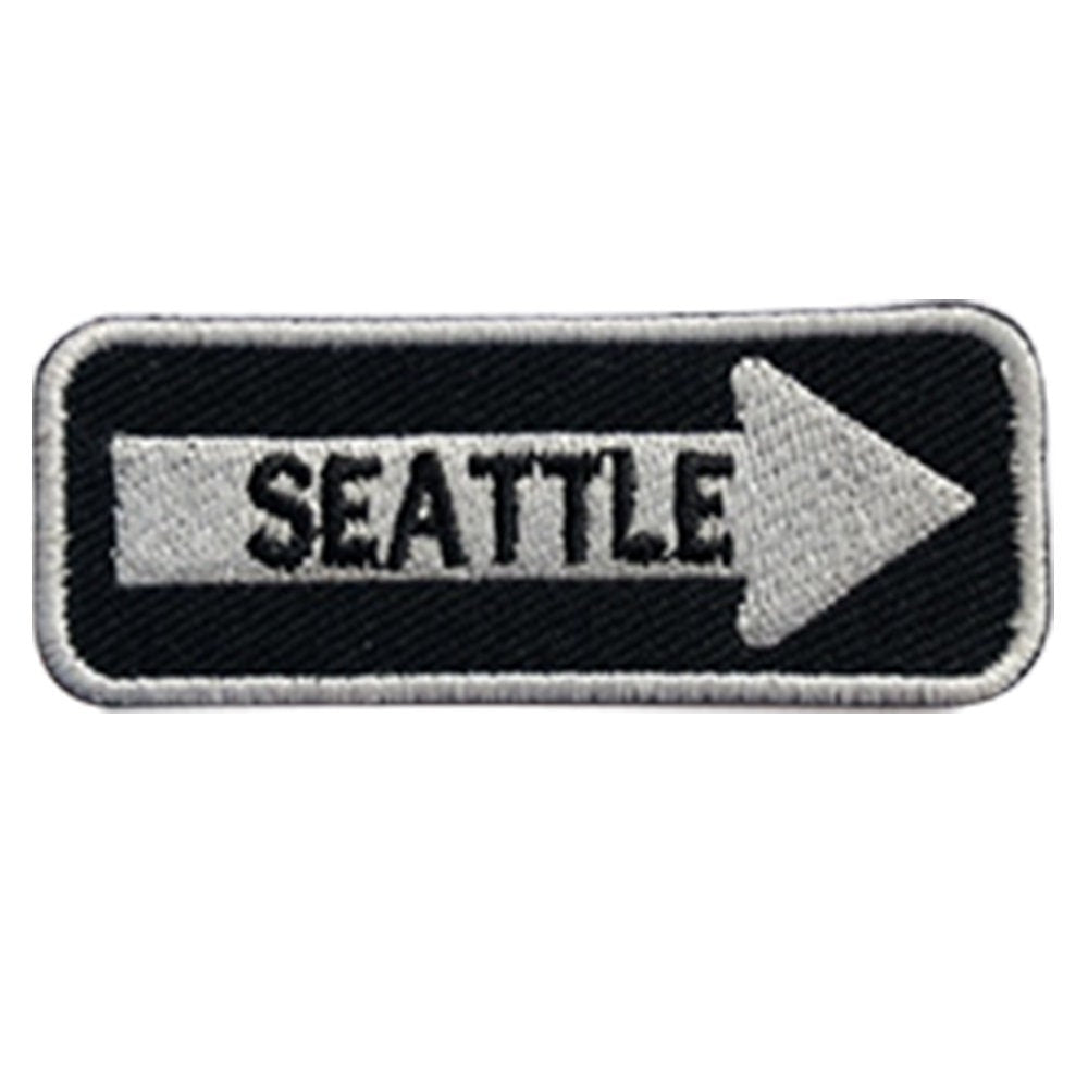 Seattle Road Sign Biker Embroidered Iron on Sew on Patch Badge For Clothes etc. 7.5x3cm