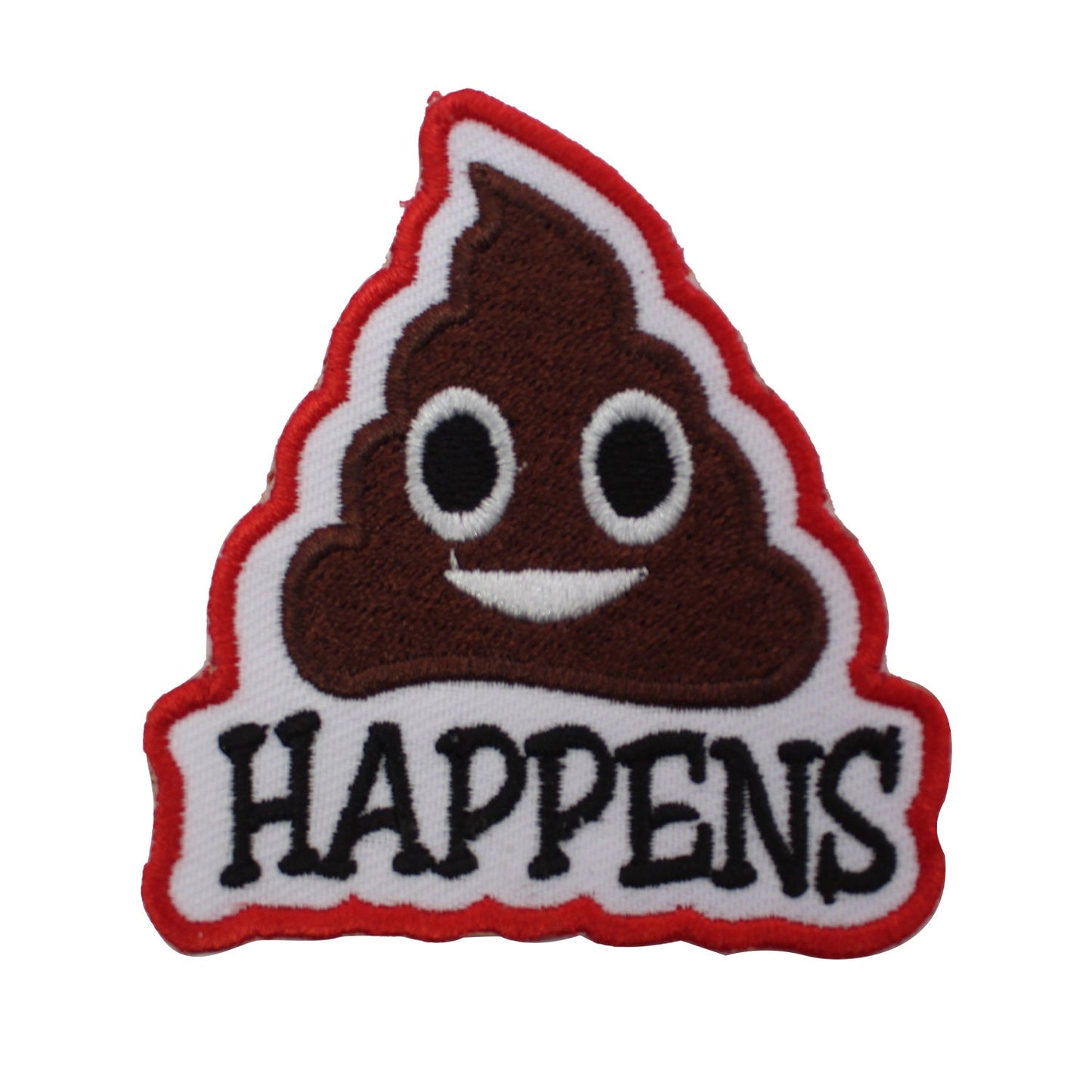 Shit Happens EMOJI Poop face Text Embroidered Iron on Sew on Patch Badge For Clothes etc. 7x6.5cm