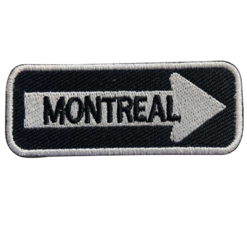 Montreal Road Sign Biker Embroidered Iron on Sew on Patch Badge For Clothes etc. 7.5x3cm