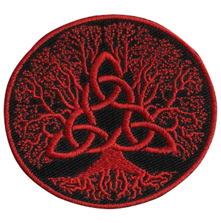 Viking Tree Trinity Knot red superhero Embroidered Iron on Sew on Patch Badge For Clothes etc. 7cm