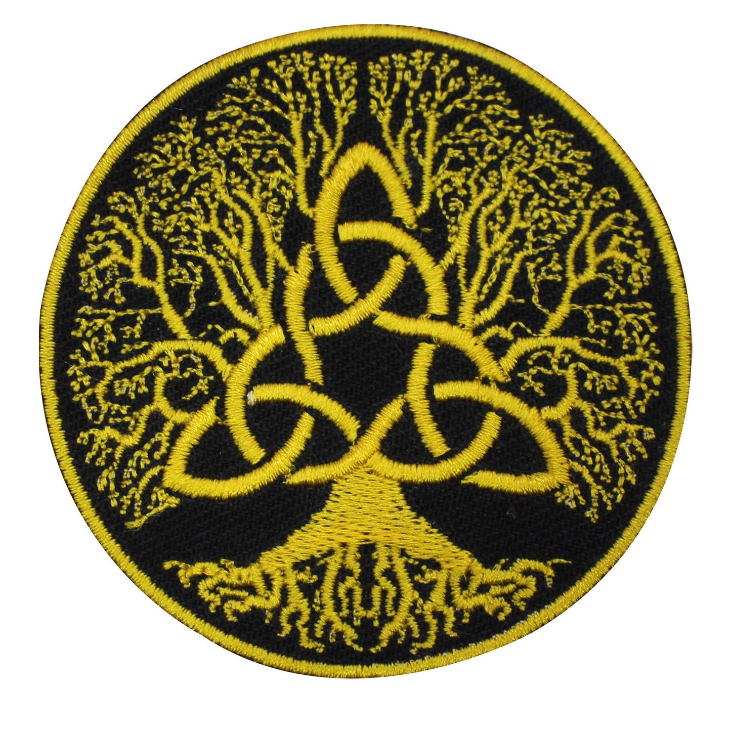 Viking Tree Trinity Knot Yellow superhero Embroidered Iron on Sew on Patch Badge For Clothes etc. 7cm