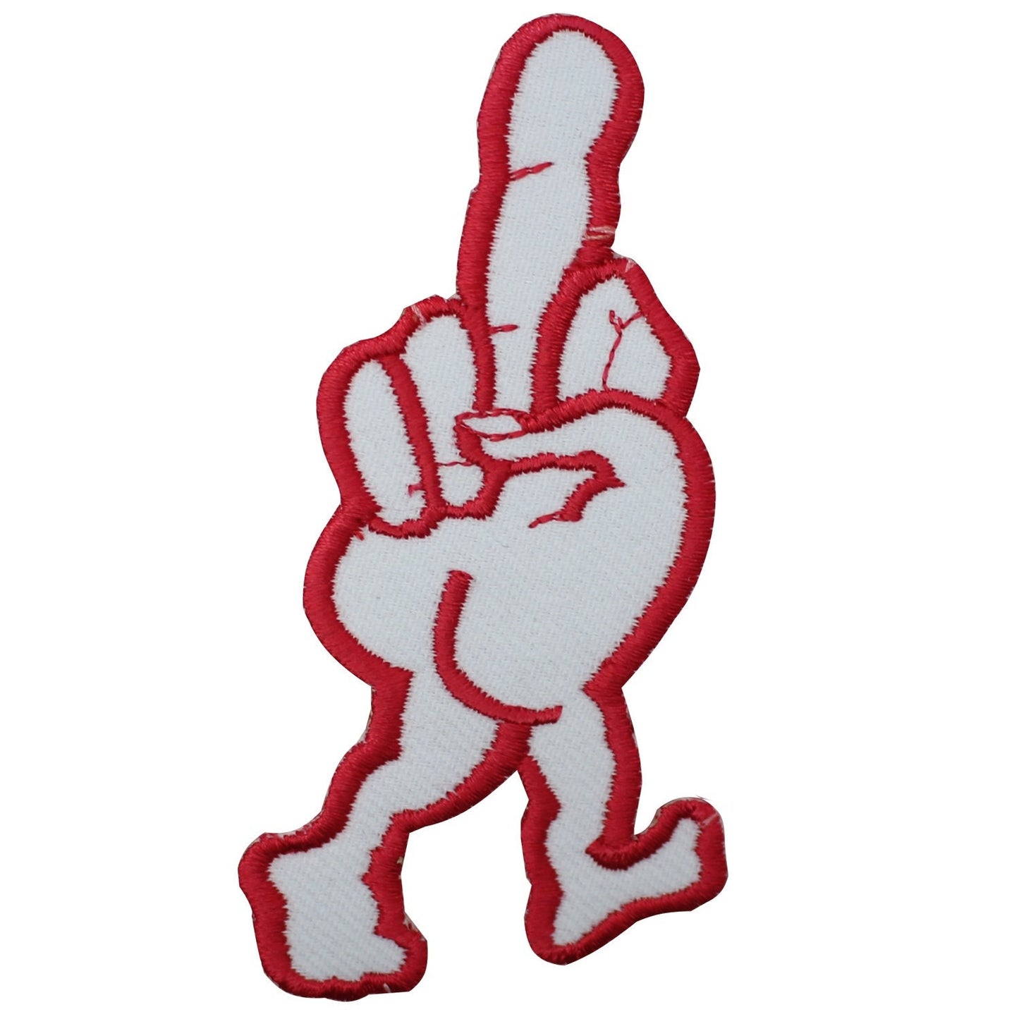 Middle Finger red walking Embroidered Iron on Sew on Patch Badge For Clothes etc. 9x4.5cm