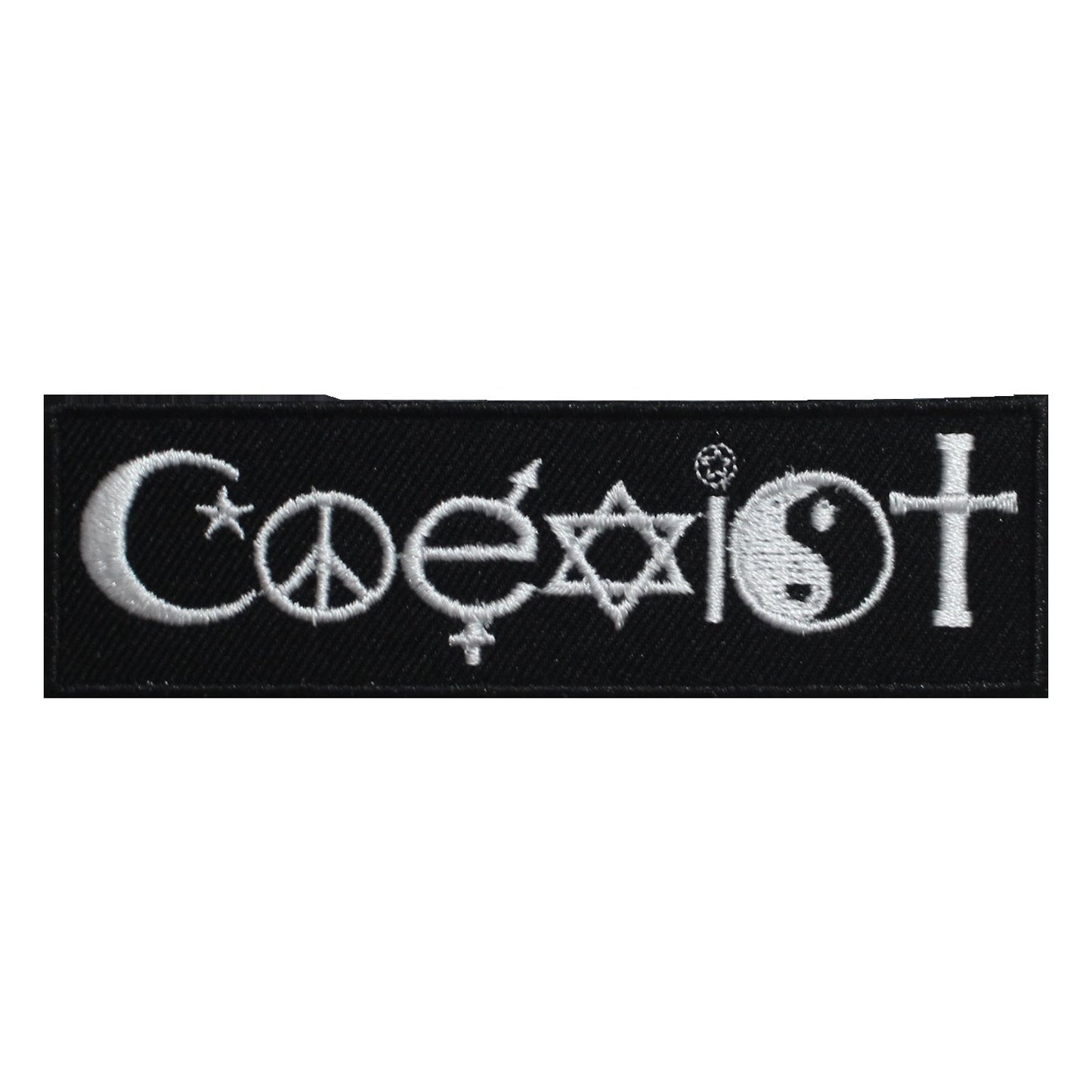 Coexist quote text Embroidered Iron on Sew on Patch Badge For Clothes etc. 10x3cm