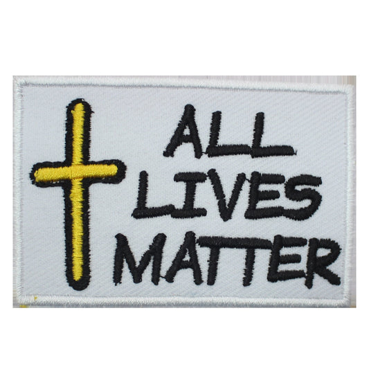 All Lives Matter Black text on white Embroidered Iron on Sew on Patch Badge For Clothes etc. 8x5cm