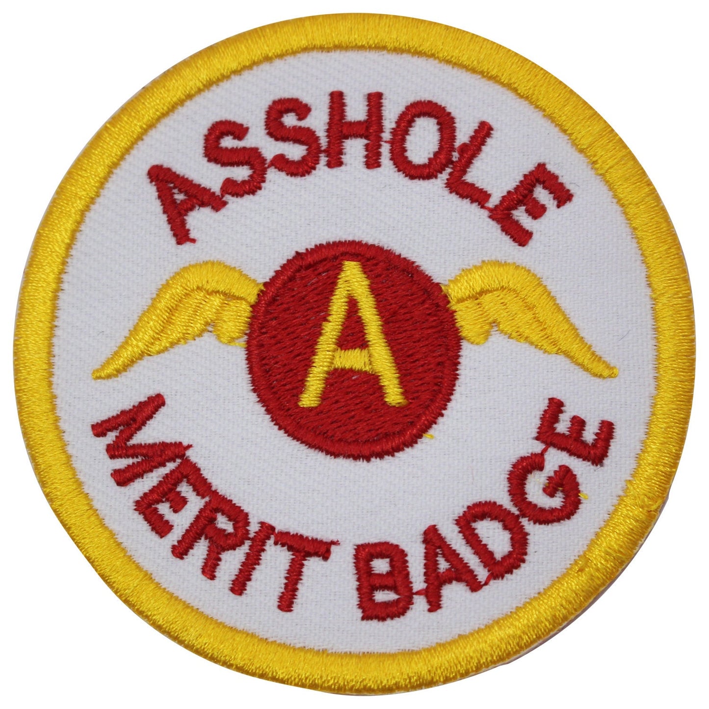 Asshole merit Yellow badge text Embroidered Iron on Sew on Patch Badge For Clothes etc. 7cm