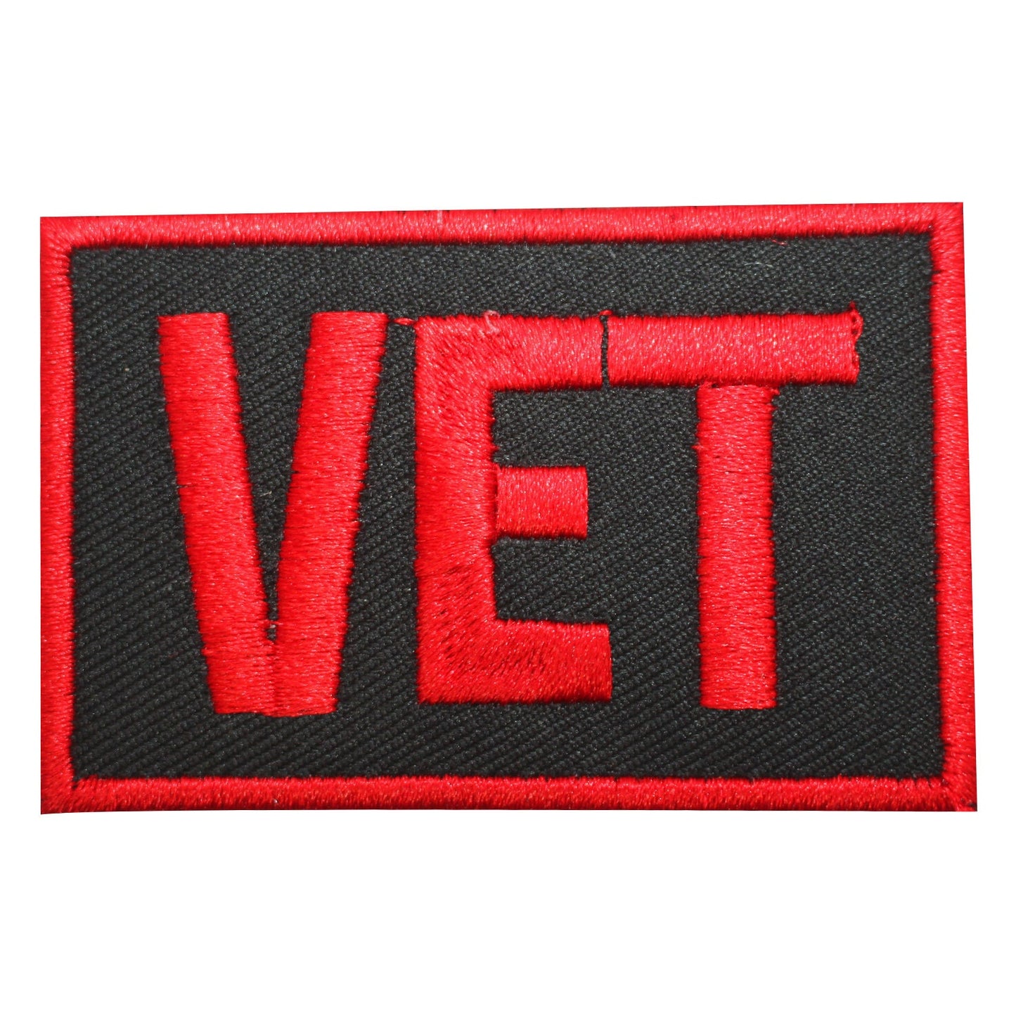 VET Red Text Patch Embroidered Iron on Sew on Patch Badge For Clothes etc. 7x4.5cm