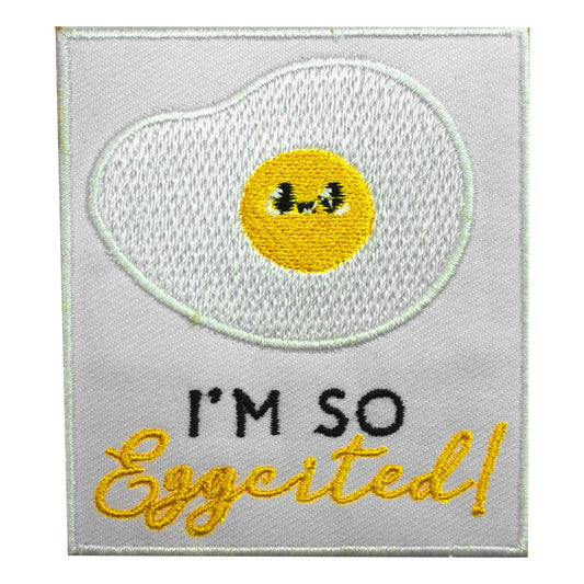 I'm so eggcited patch, funky Patch, Cool Patch Embroidered Iron on Sew on Patch Badge For Clothes etc. 8x7cm