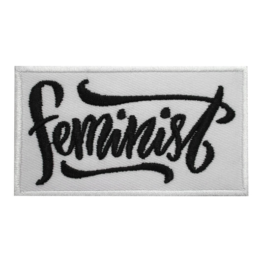 Feminist text patch white, Awareness patch, Brave and strong patch, Embroidered Iron on Sew on Patch Badge For Clothes etc. 9x5cm